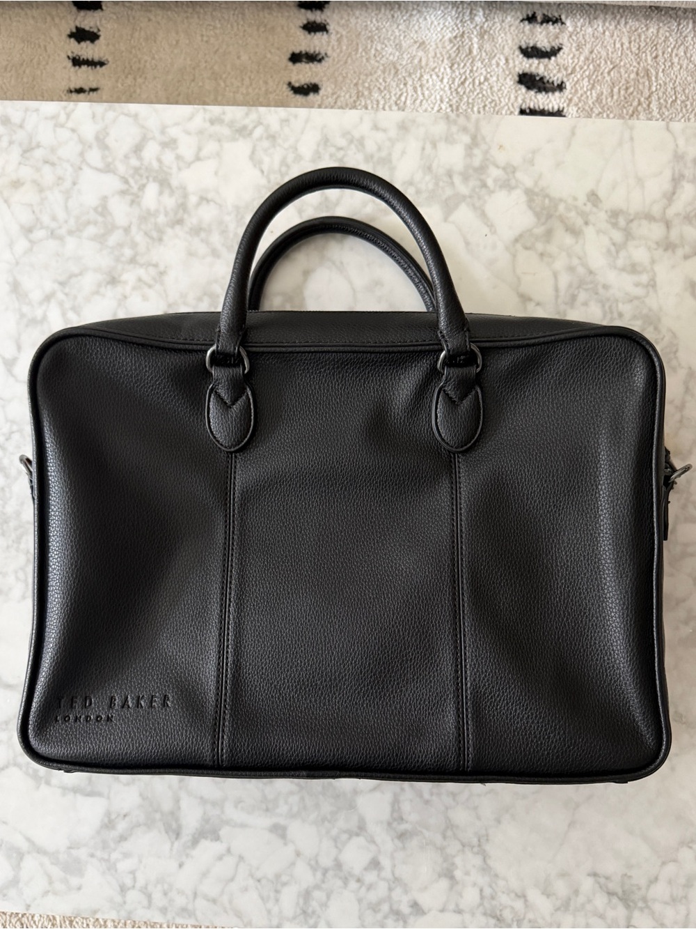 Ted Baker Black Leather Laptop Briefcase with Striped Shoulder Strap